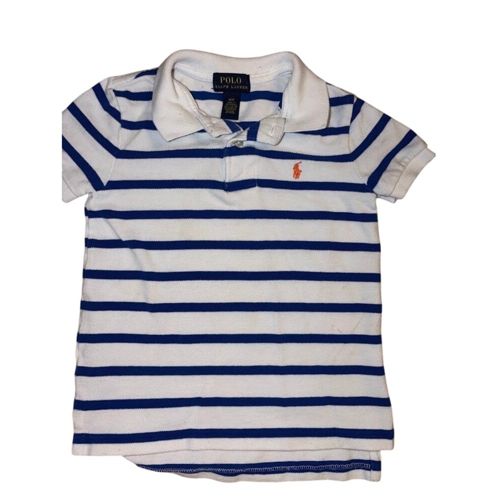 Polo Ralph Lauren Boys Striped Short Sleeve Shirt White Blue Orange Pony 4/4T
